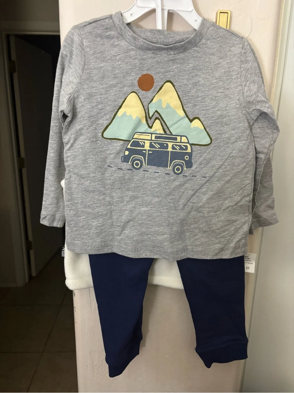 NWT Eddie Bauer Cream Fleece Vest, Navy Sweats, and gray long sleeve- Size 3T